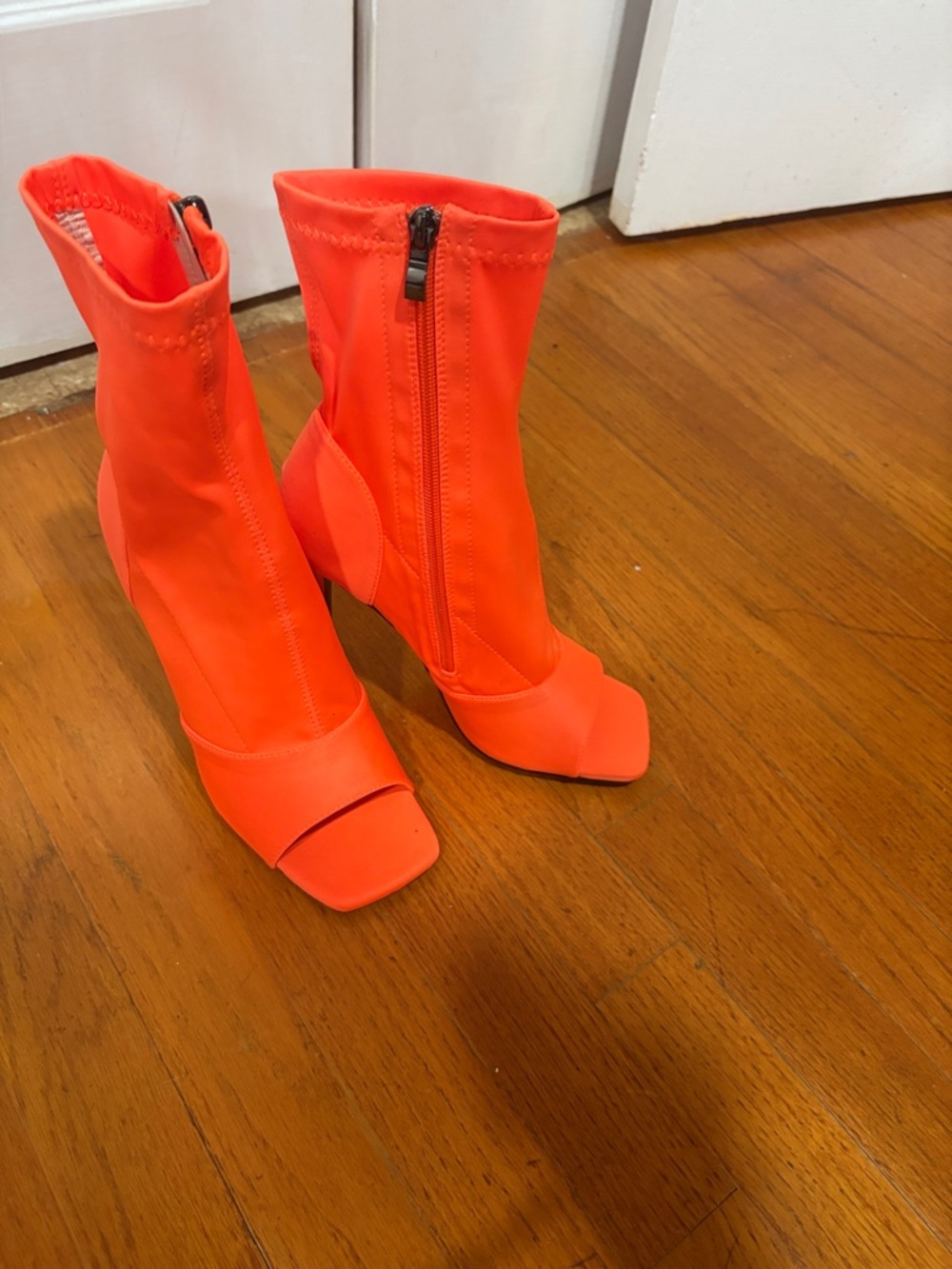Women's Neon Orange Peep-Toe Sock Booties